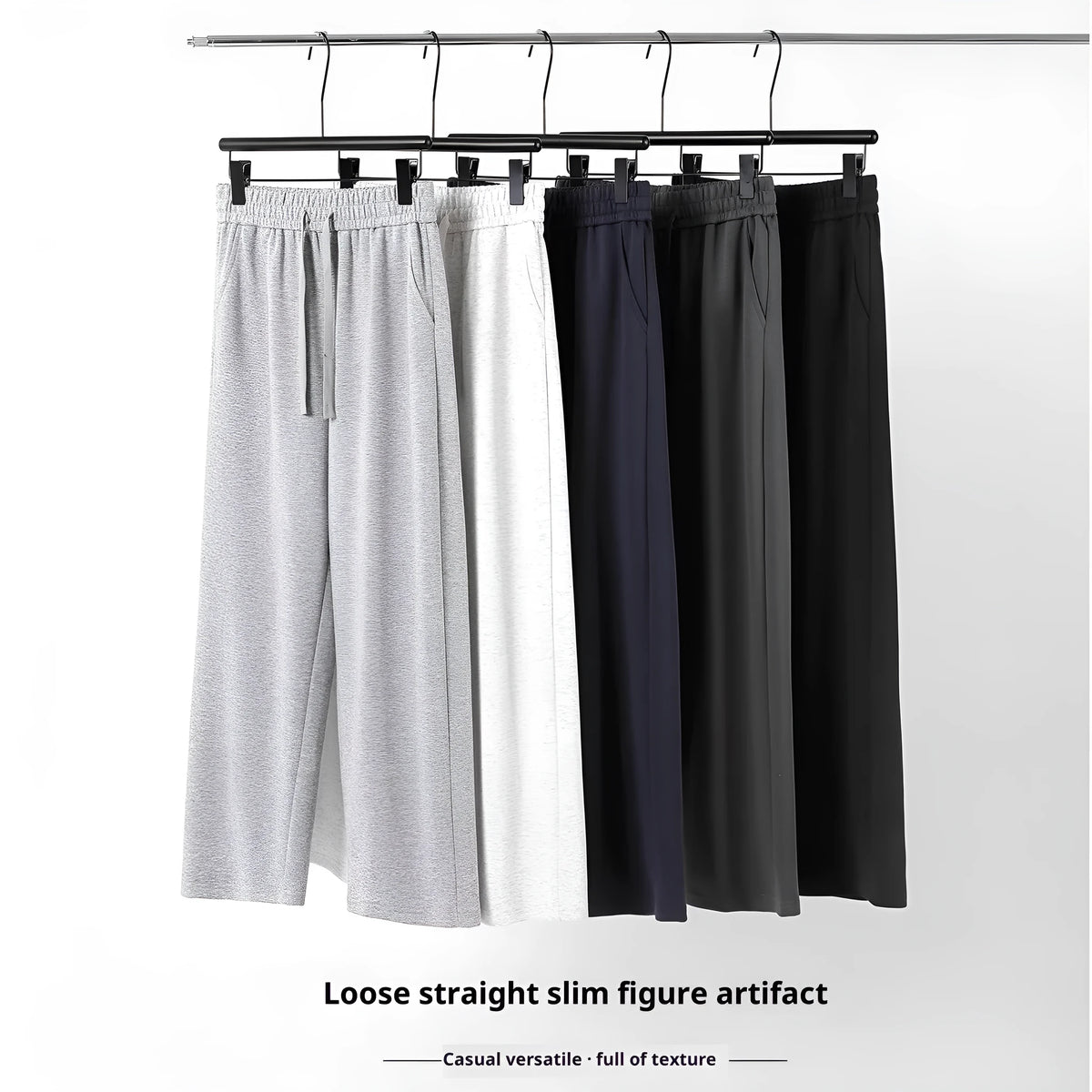 High-waisted cotton straight-leg pants in grey, loose fit, women's casual sweatpants