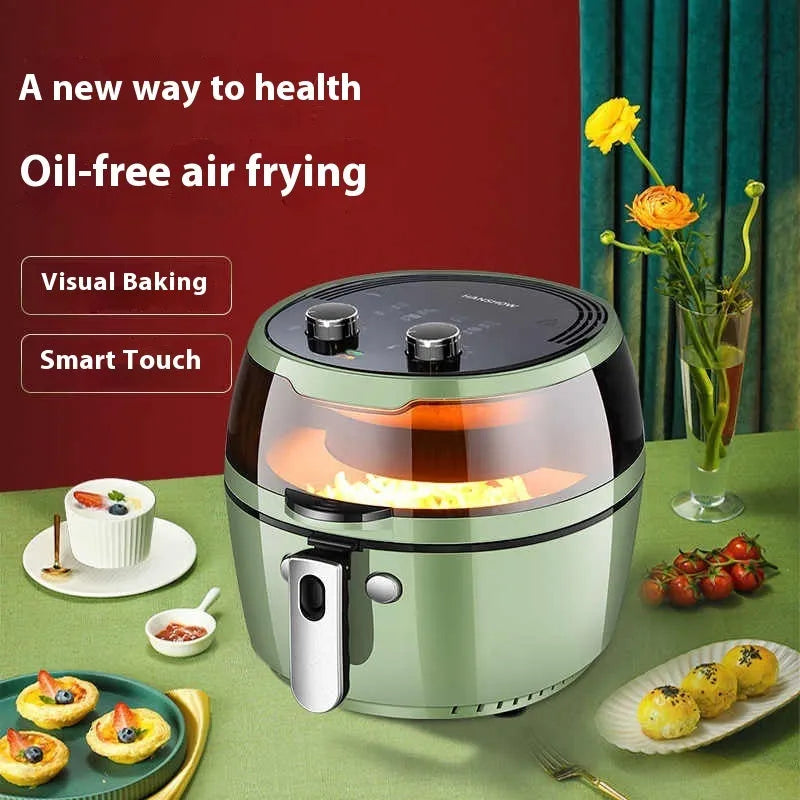 8 litre capacity air fryer oven with visible window and mechanical control buttons