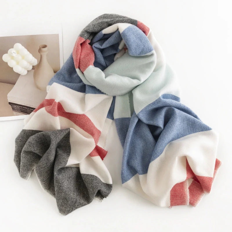 Herringbone pattern artificial cashmere scarf in various colours with tassel fringe