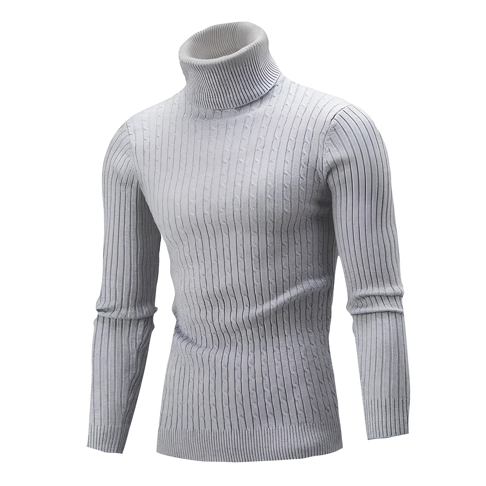 Slim-fit men's knitted turtleneck sweater in navy blue, high collar, long sleeves 58 cm, bust 104 cm for XL size
