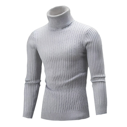 Slim-fit men's knitted turtleneck sweater in navy blue, high collar, long sleeves 58 cm, bust 104 cm for XL size