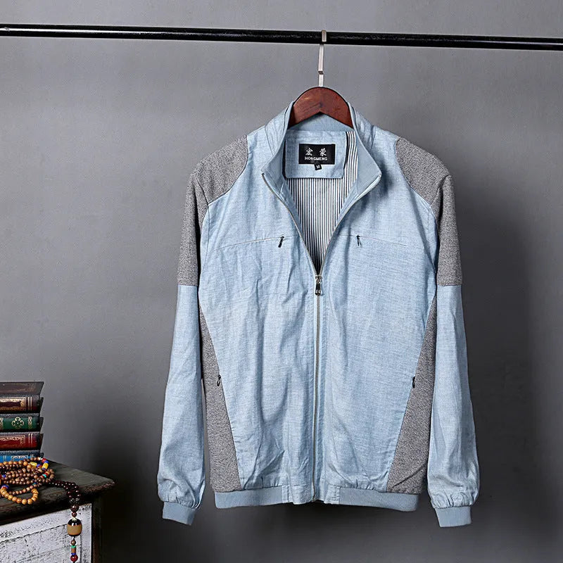 Men's thin cotton jacket in heather gray, grass green or blue for plus size casual wear