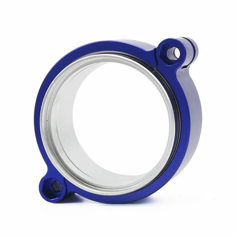 Aluminium fixed movement clamp for car turbo exhaust systems in black, blue, or red.