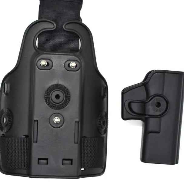 Green plastic leg tactical holster bag with quick-pull waist plate for outdoor sports.