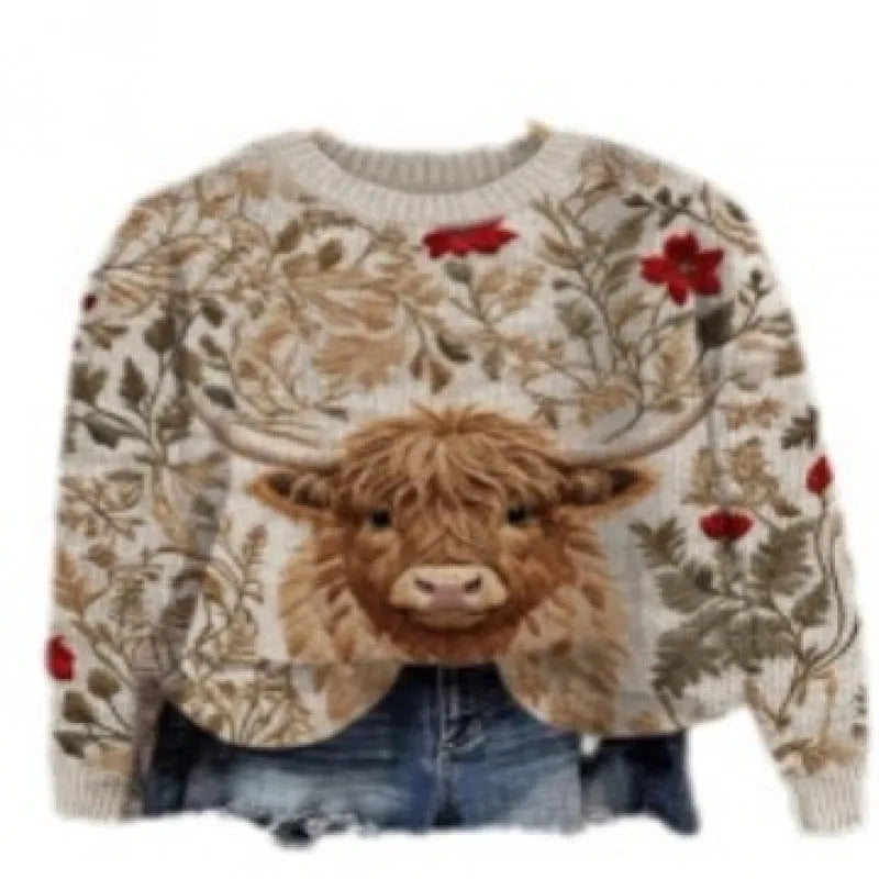 Little Flower digital printed floral pattern round neck sweater in polyester fibre