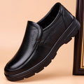 Men's genuine leather lace-up business casual shoes in brown with round toe and stitching detail