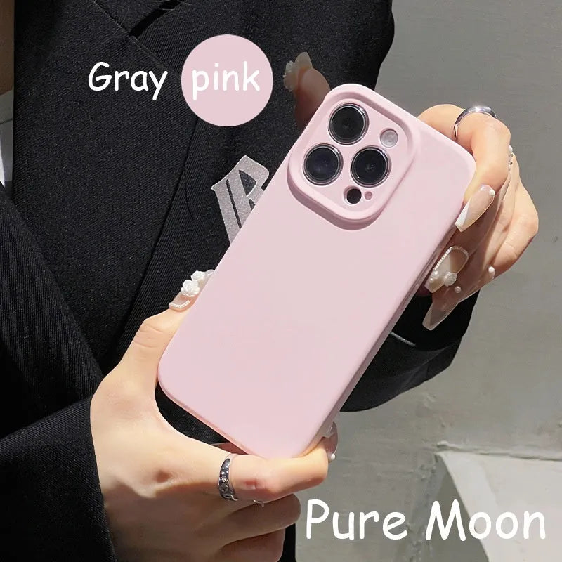 Liquid silicone phone case for iPhone with magnetic suction, solid colour finish, and precise cutouts