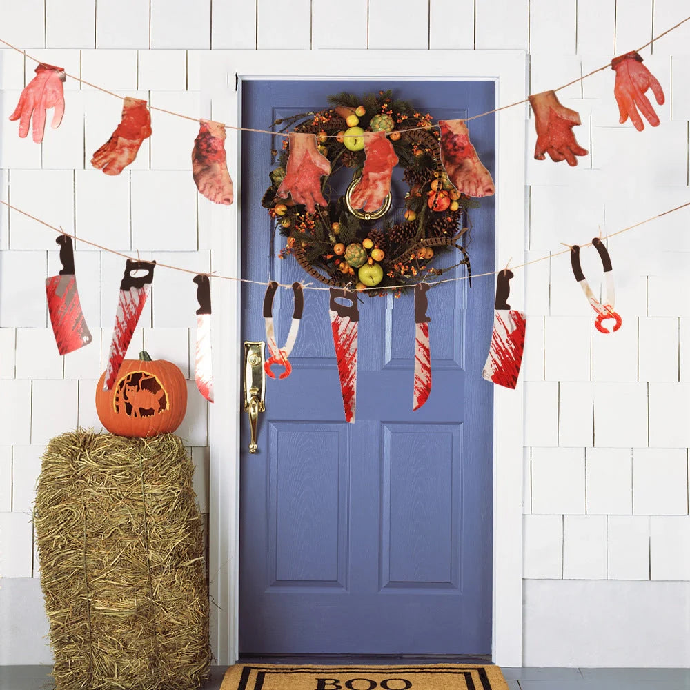 Halloween Horror Knife Flag Pulling Horror Curtain Bed Sheet with multiple spooky designs