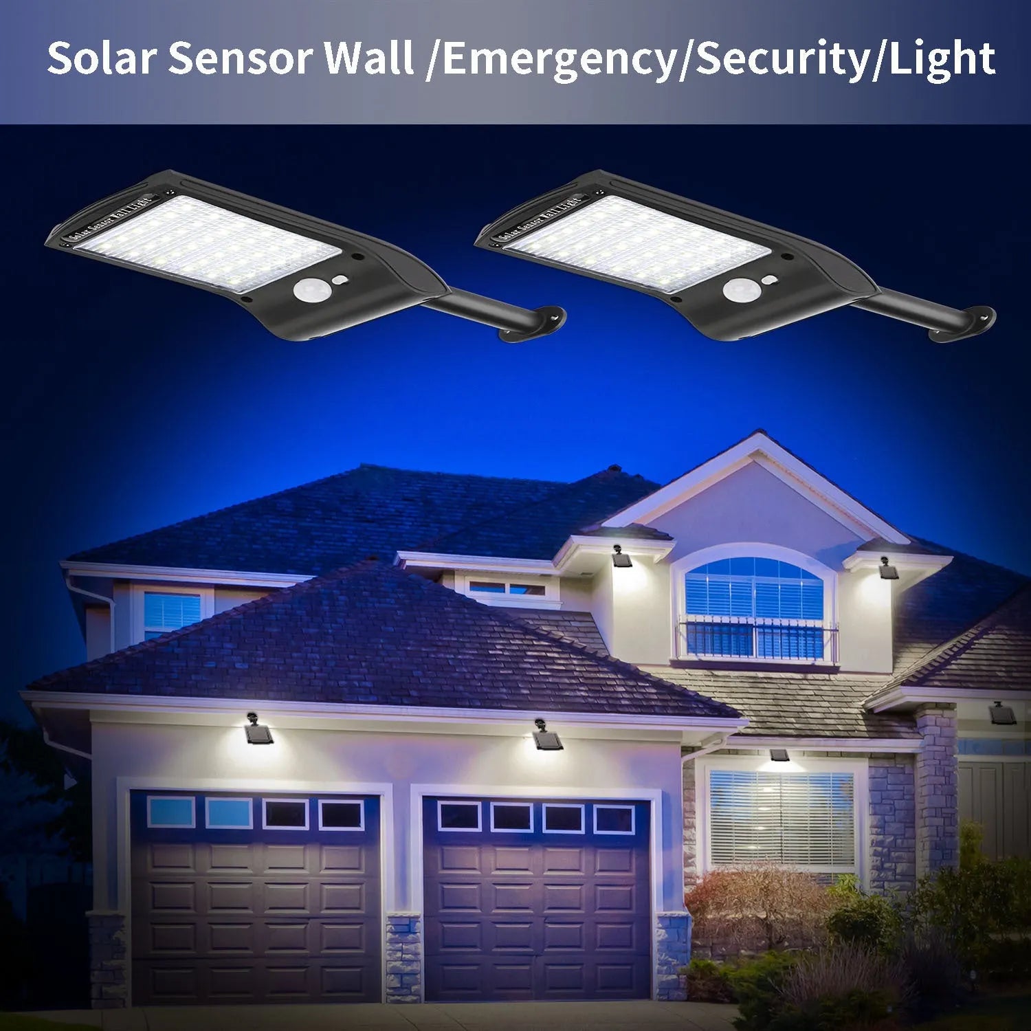 Black solar-powered wall light with 36 LEDs, diamond-patterned shell, and a concave lens face.