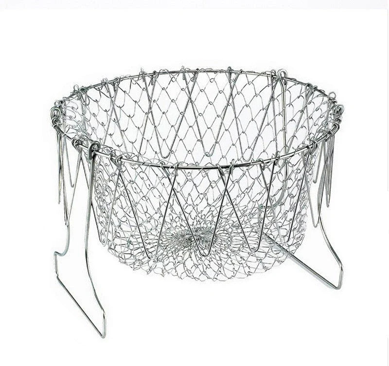Stainless steel foldable deep fry basket for kitchen use