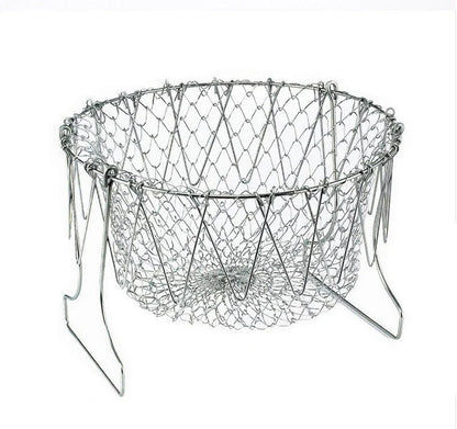 Stainless steel foldable deep fry basket for kitchen use