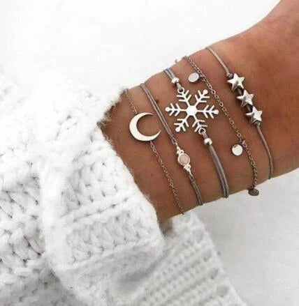 Bead Chain Bracelet Set Anklet with star and moon design in alloy