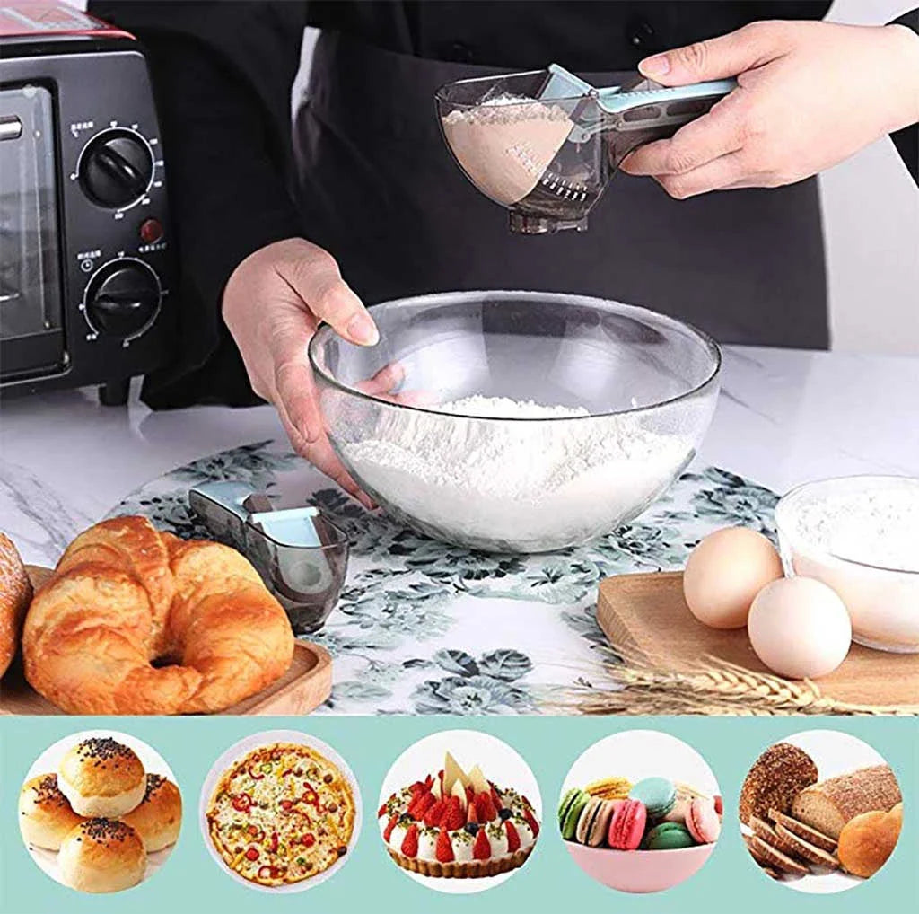 Adjustable measuring cups and spoons with magnetic nesting design for convenient and precise cooking and baking