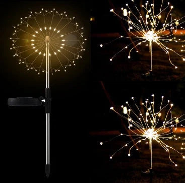 Solar-powered LED fireworks light string for outdoor decoration in various colors