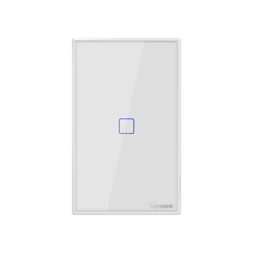Smart wall switch with tempered glass touch panel, 120mm mounting hole spacing, white finish