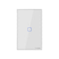 Smart wall switch with tempered glass touch panel, 120mm mounting hole spacing, white finish