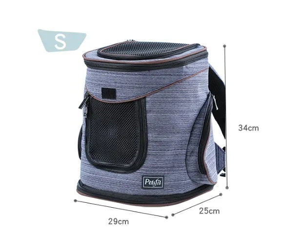 Blue Oxford cloth pet dog backpack carrier with hexagonal mesh for small dogs and cats
