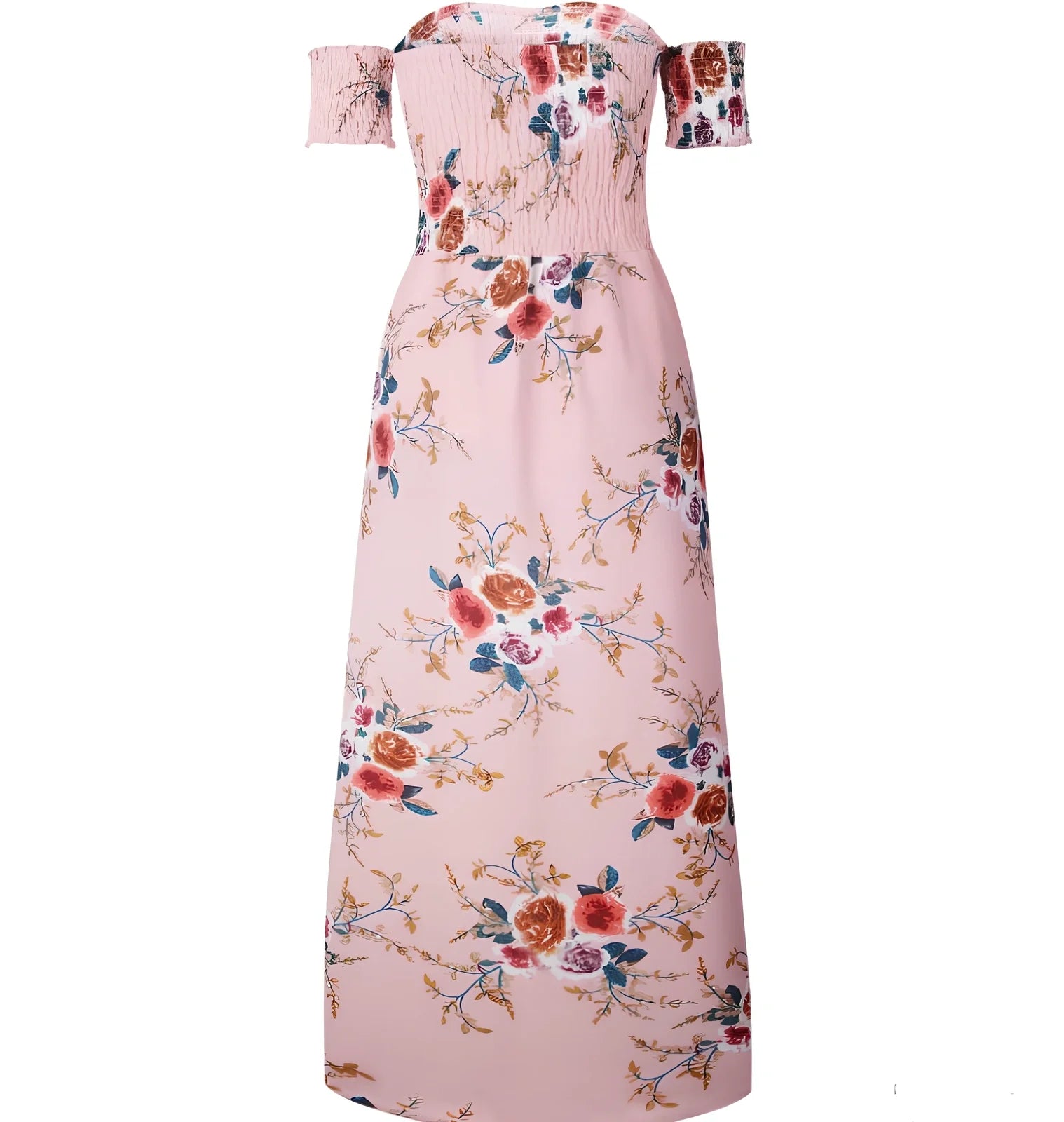 Women's boho off-shoulder summer dress in stretch fabric with beach-ready design