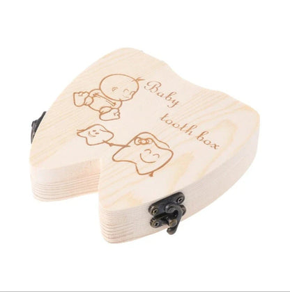 Handmade wooden baby tooth box organizer with carved record table for deciduous teeth storage