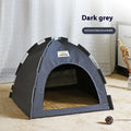 Grey enclosed pet tent with removable washable cover for cats and small dogs.