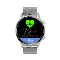 Round 46mm aluminium alloy smartwatch with touchscreen displaying heart rate and call functions