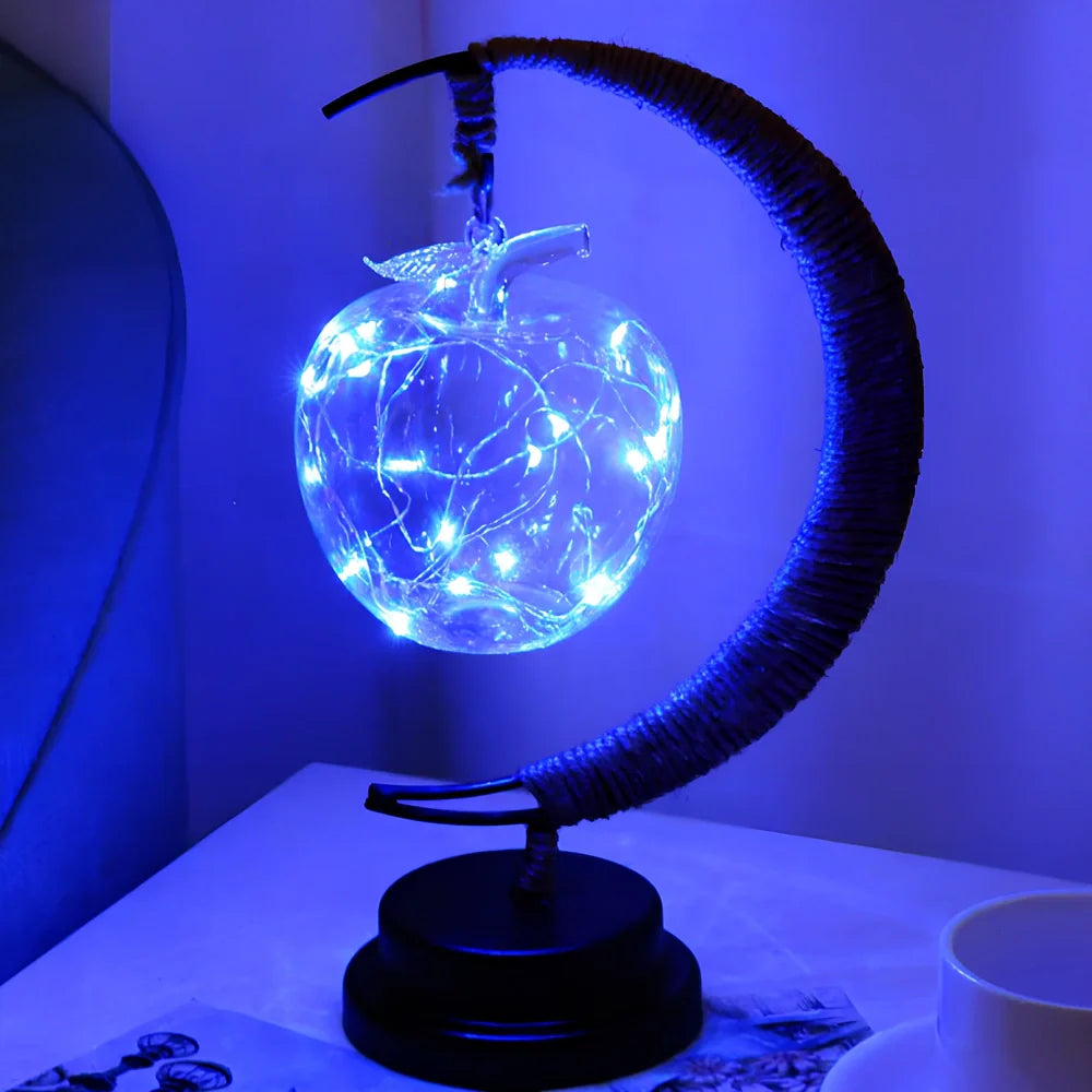 USB LED star lights with transparent glass apple and star pendants on 2m copper wire, 28x14x13cm size for festive decor