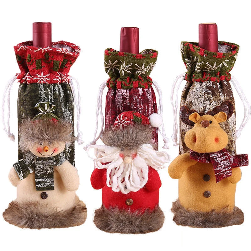 Festive Christmas wine bottle socks in vibrant holiday designs