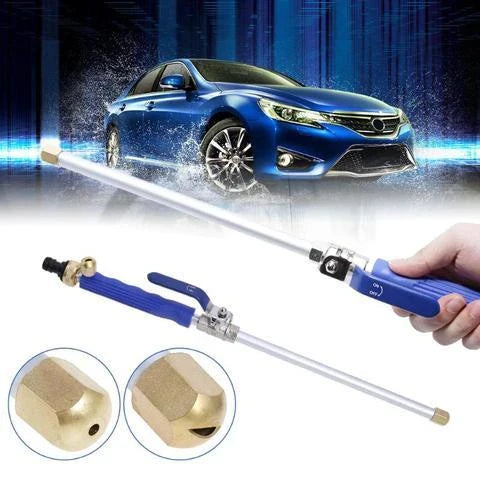 High-pressure electric water gun in blue and silver for car and garden cleaning
