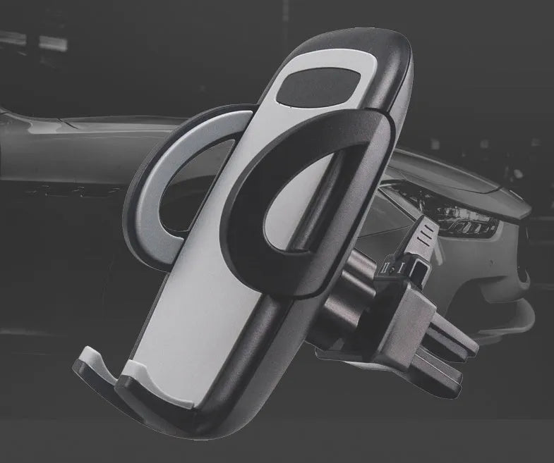Black universal car air vent mobile phone holder with adjustable plastic clip mount