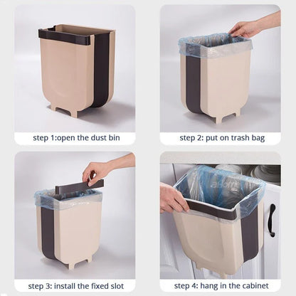 Foldable Wall Mounted Trashcan in brown and white, 9-litre capacity