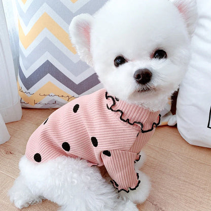 Dot turtleneck dog bottoming shirt in cotton with polka dot design