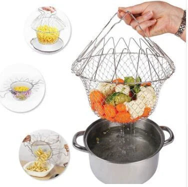 Stainless steel foldable deep fry basket for kitchen use