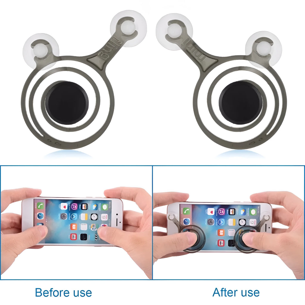A pair of clear and black universal mini joysticks for mobile phone and tablet touch screen gaming.
