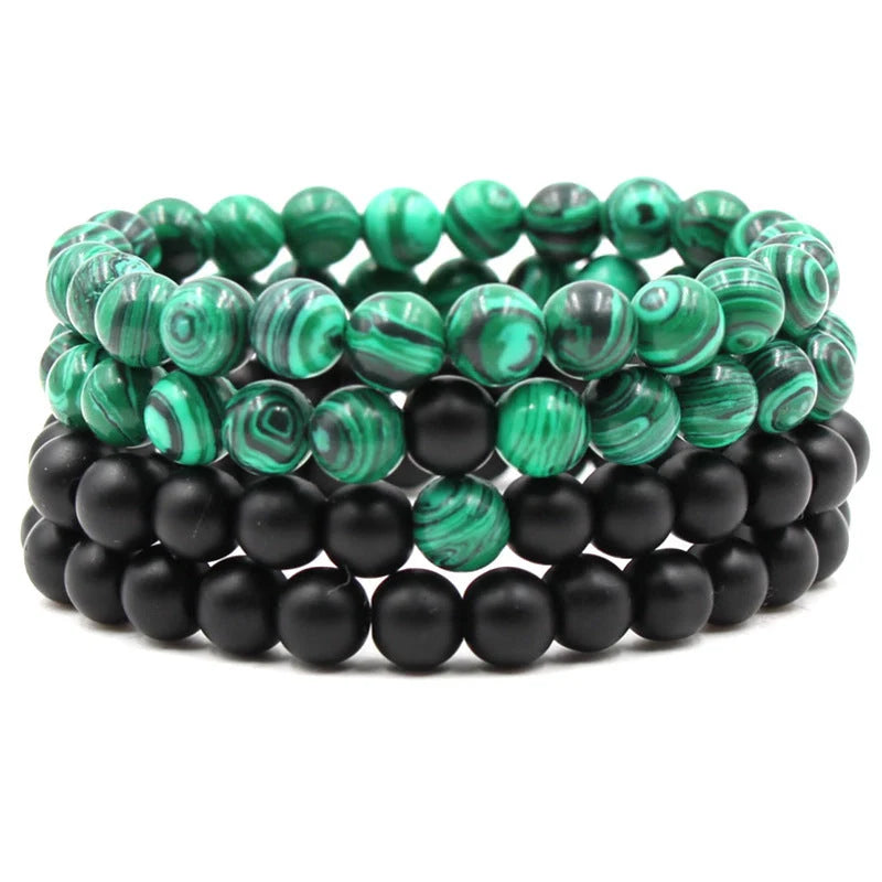 Classic black matte green malachite bracelets with unique textures, suitable for women and men.