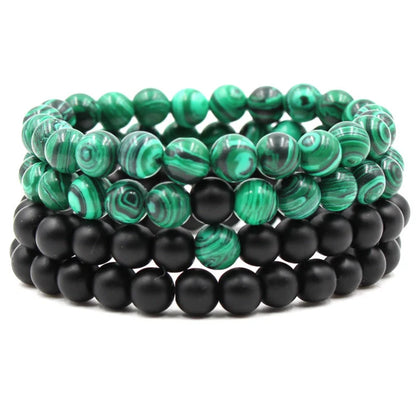 Classic black matte green malachite bracelets with unique textures, suitable for women and men.