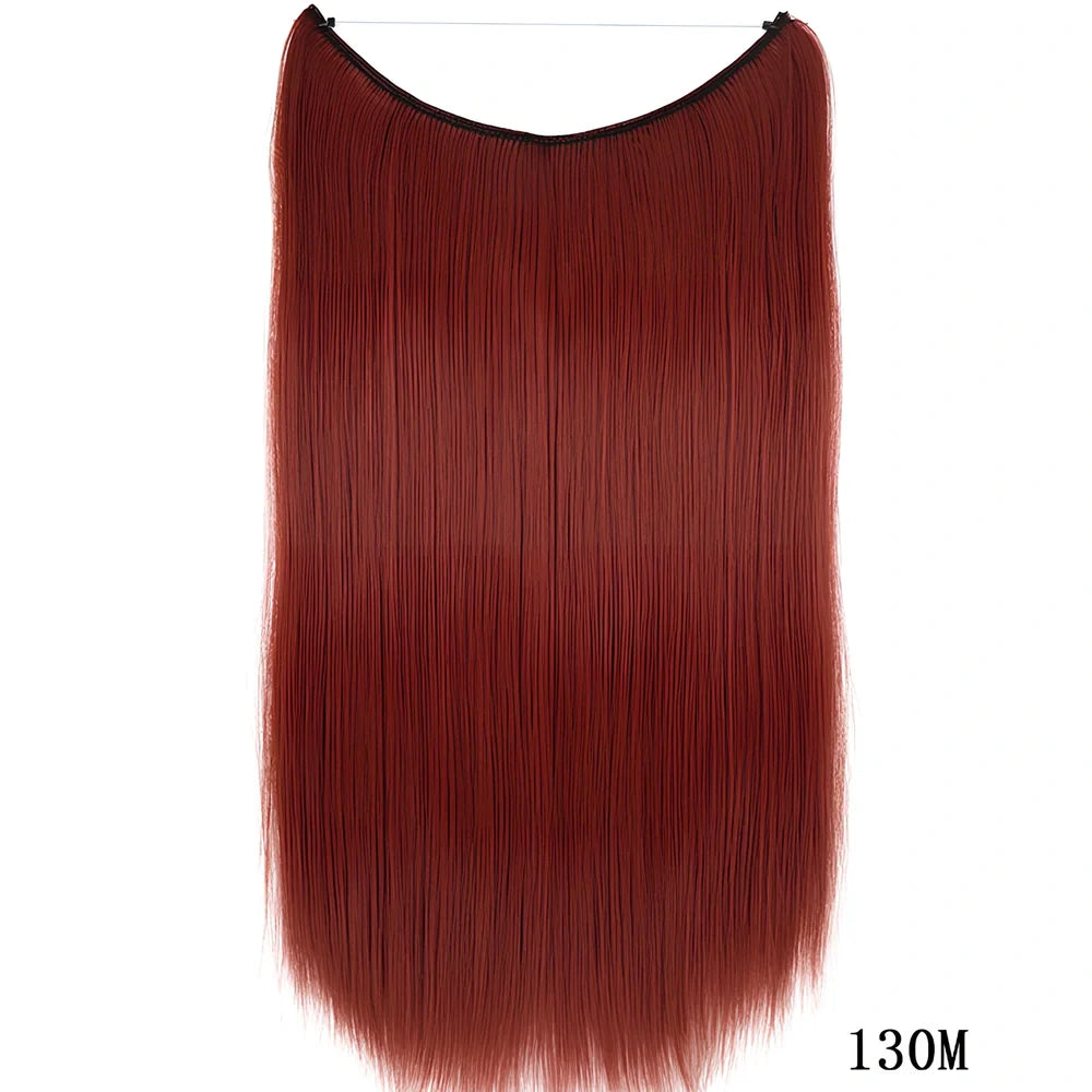 22 inch invisible wire silky straight synthetic hair extensions, 55cm length 80g weight no clips
