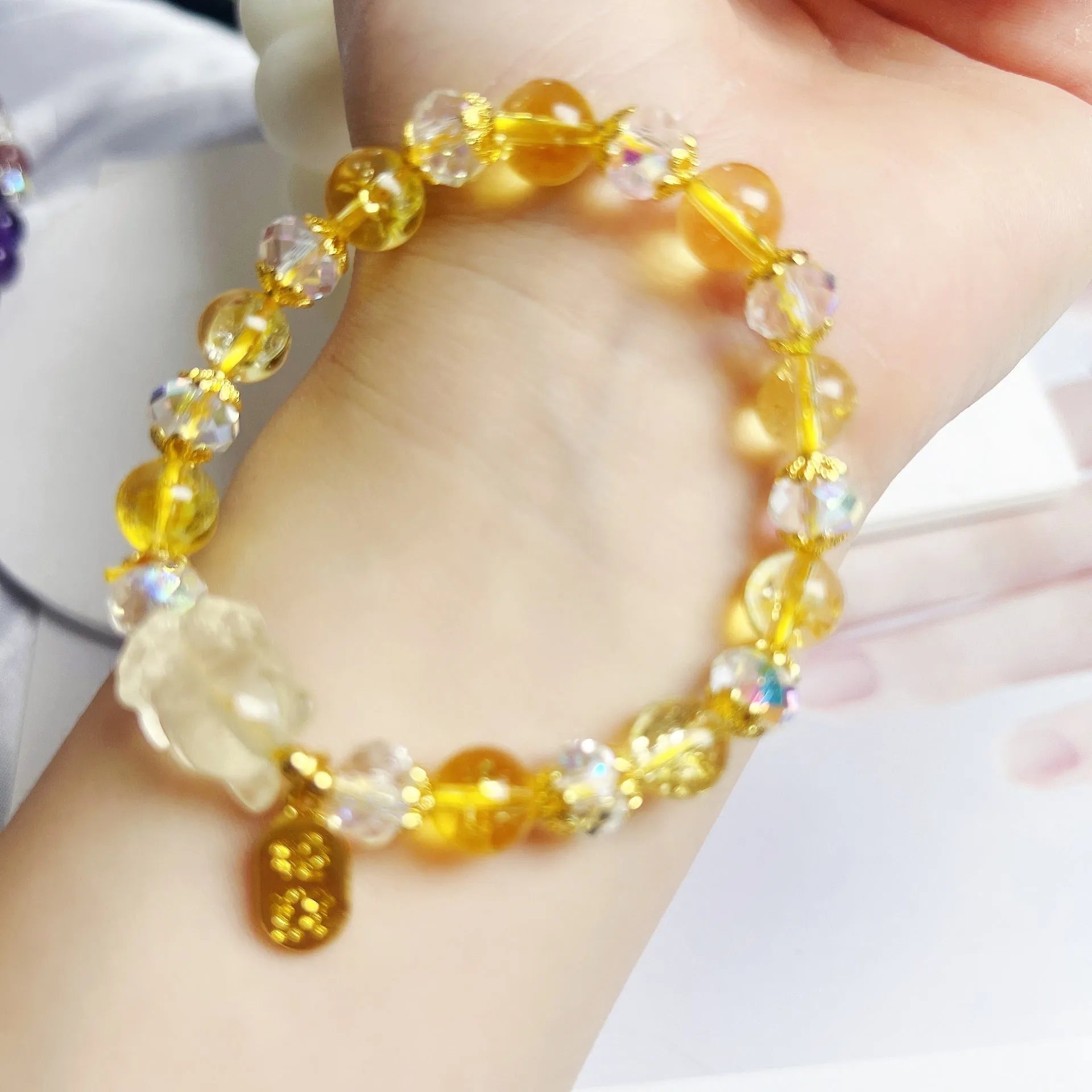 Women's citrine crystal bracelet with nine-tail fox charm design for anniversary gifts