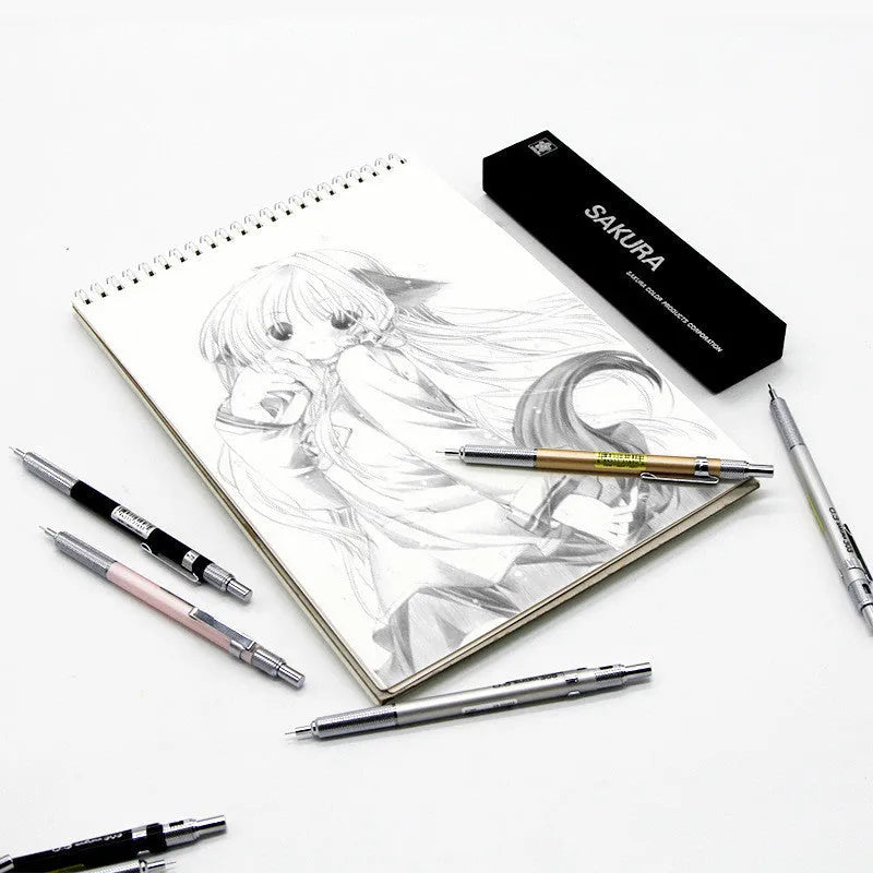 Japanese cherry metal mechanical pencil in gold, silver, black, or pink with 0.5mm or 0.3mm lead size