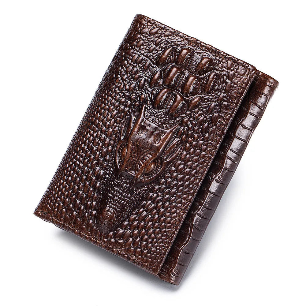 Genuine leather men's short wallet with driver's license slot, solid colour, first layer cowhide, dark brown