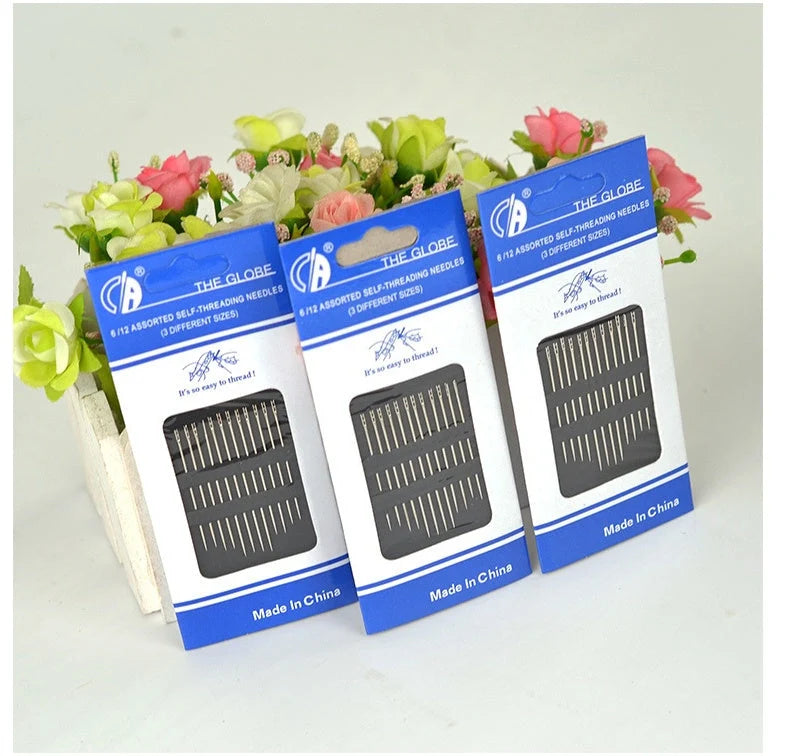 Dual-purpose blind sewing needle set for easy threading and sewing