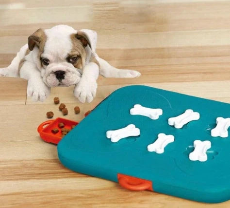 Blue casino treasure hunt puzzle food spill toy for pets, designed to slow down eating and stimulate foraging instincts.