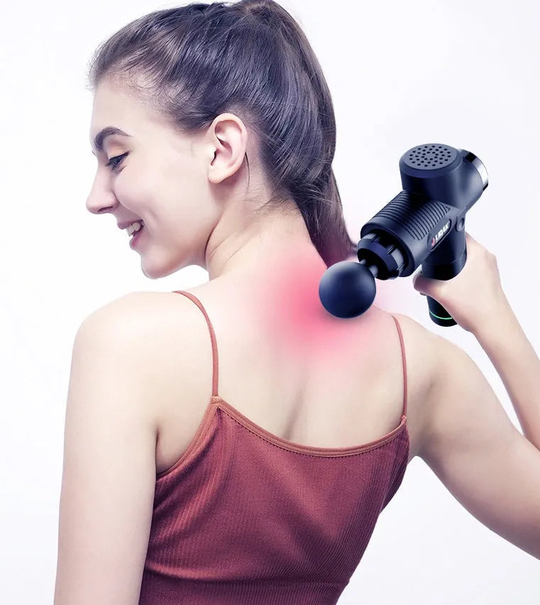 Fascia massage gun with six massage heads, 30-speed control, black colour, rechargeable battery