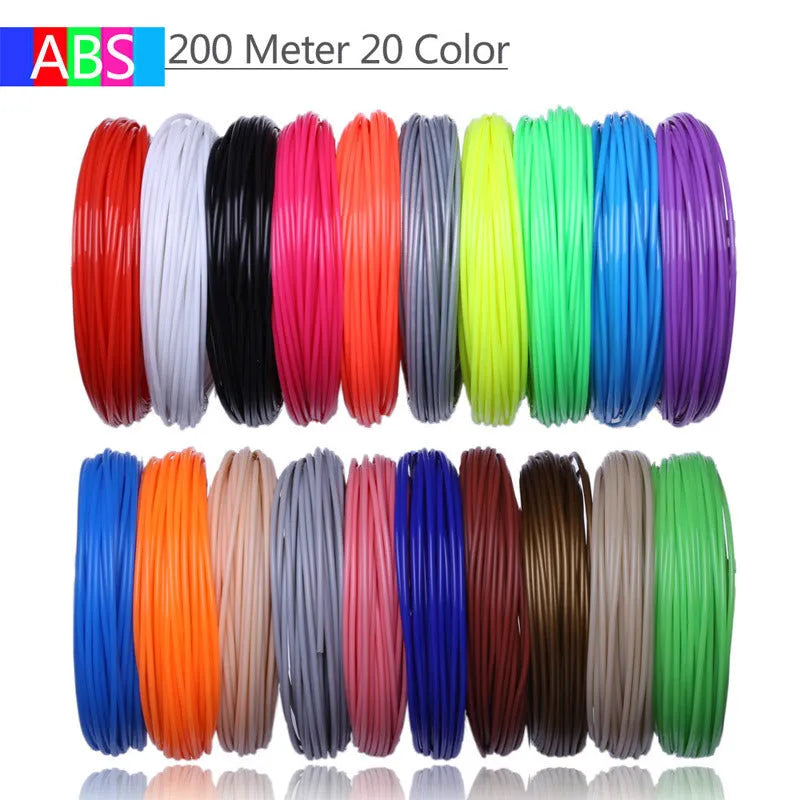 3D printing pen filament set with 20 colours of ABS and PLA strip in neutral self-sealing bag