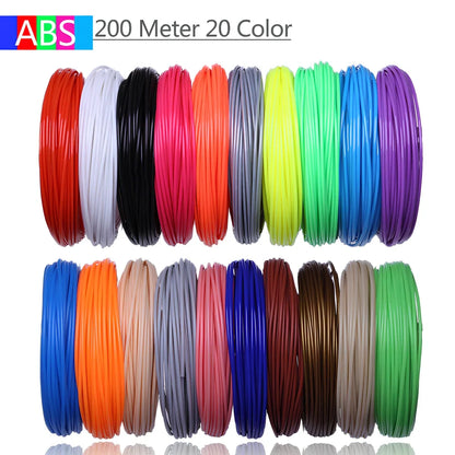 ABS and PLA filament consumables in 20 colours for 3D printing pens, 200m length circular strips