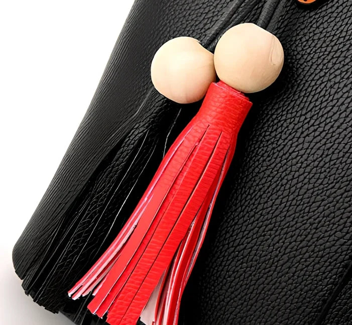 Women's black PU slung shoulder bag, 25cm height, adjustable strap for diagonal carry with phone and wallet inside