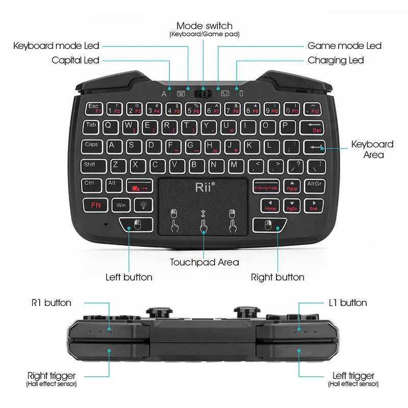 Black wireless mini keyboard with USB receiver on desk