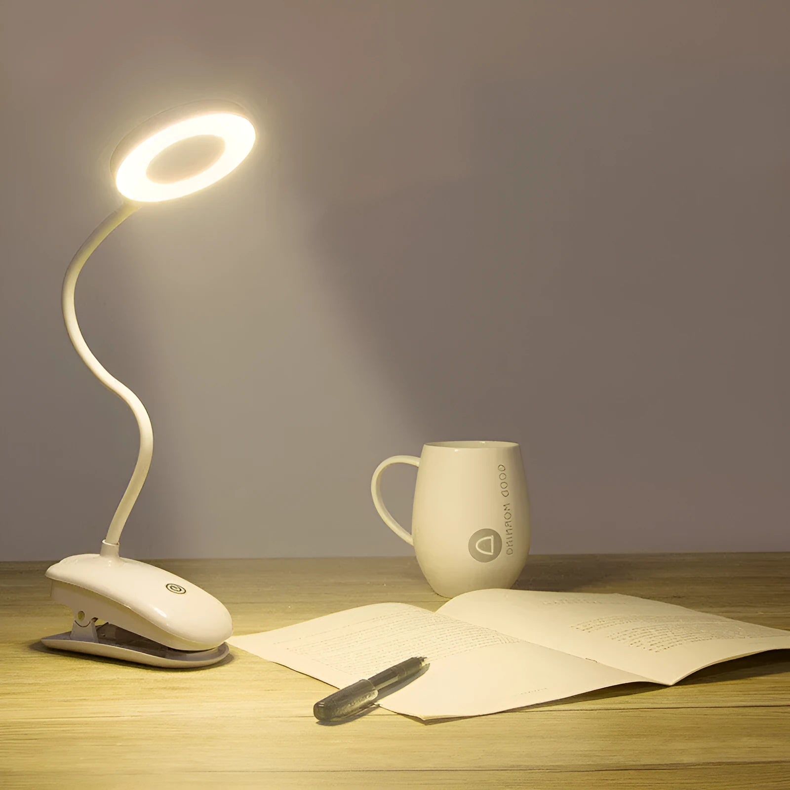 Clip-on rechargeable desk lamp with touch control and LED light source