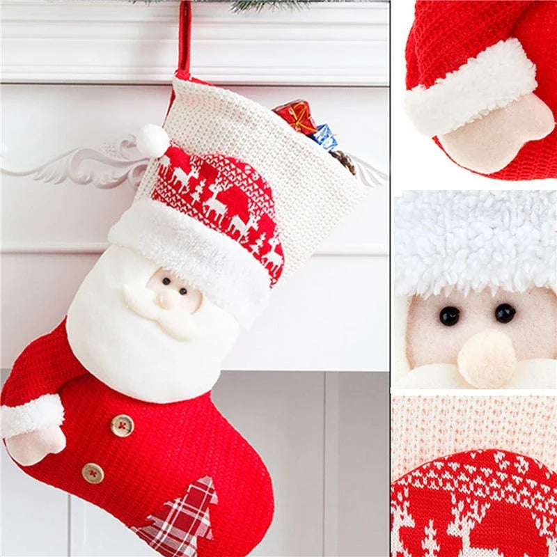 Premium knitted Christmas stocking with Santa Claus or snowman design, perfect for holiday decor and gift-giving