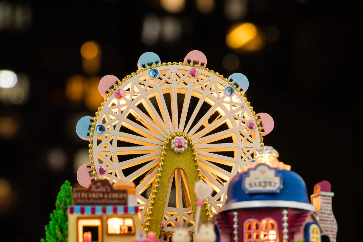 Wooden Ferris wheel building block toy with transparent cover for educational play