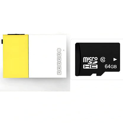 Yellow 1080P LED mini projector with HDMI ports, projecting 80-inch image from 1.2m distance